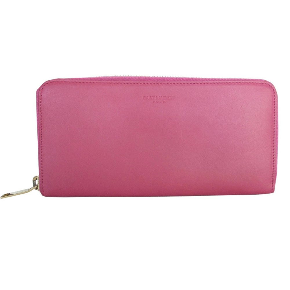 Saint Laurent round zipper long wallet leather pink